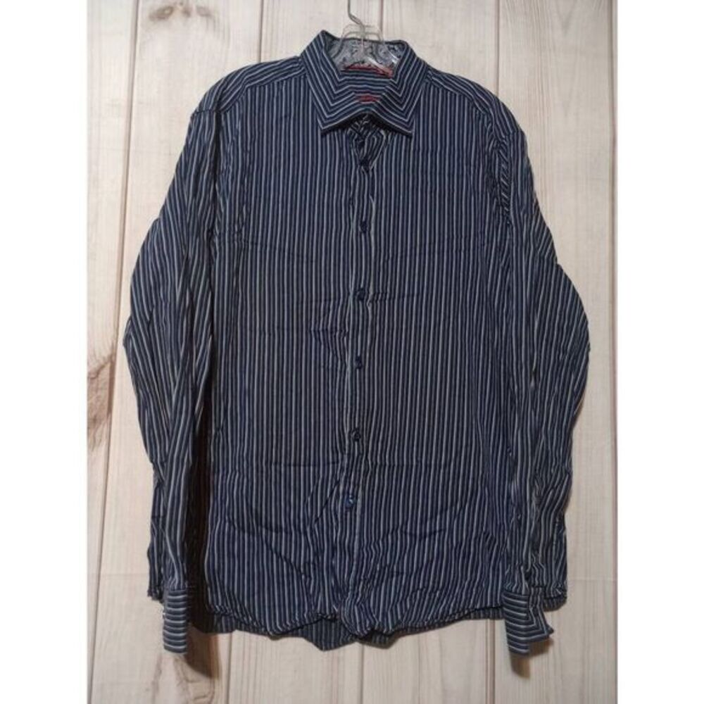 Report Collection Mens XL Blue White Striped Long Sleeve Button Down Shirt